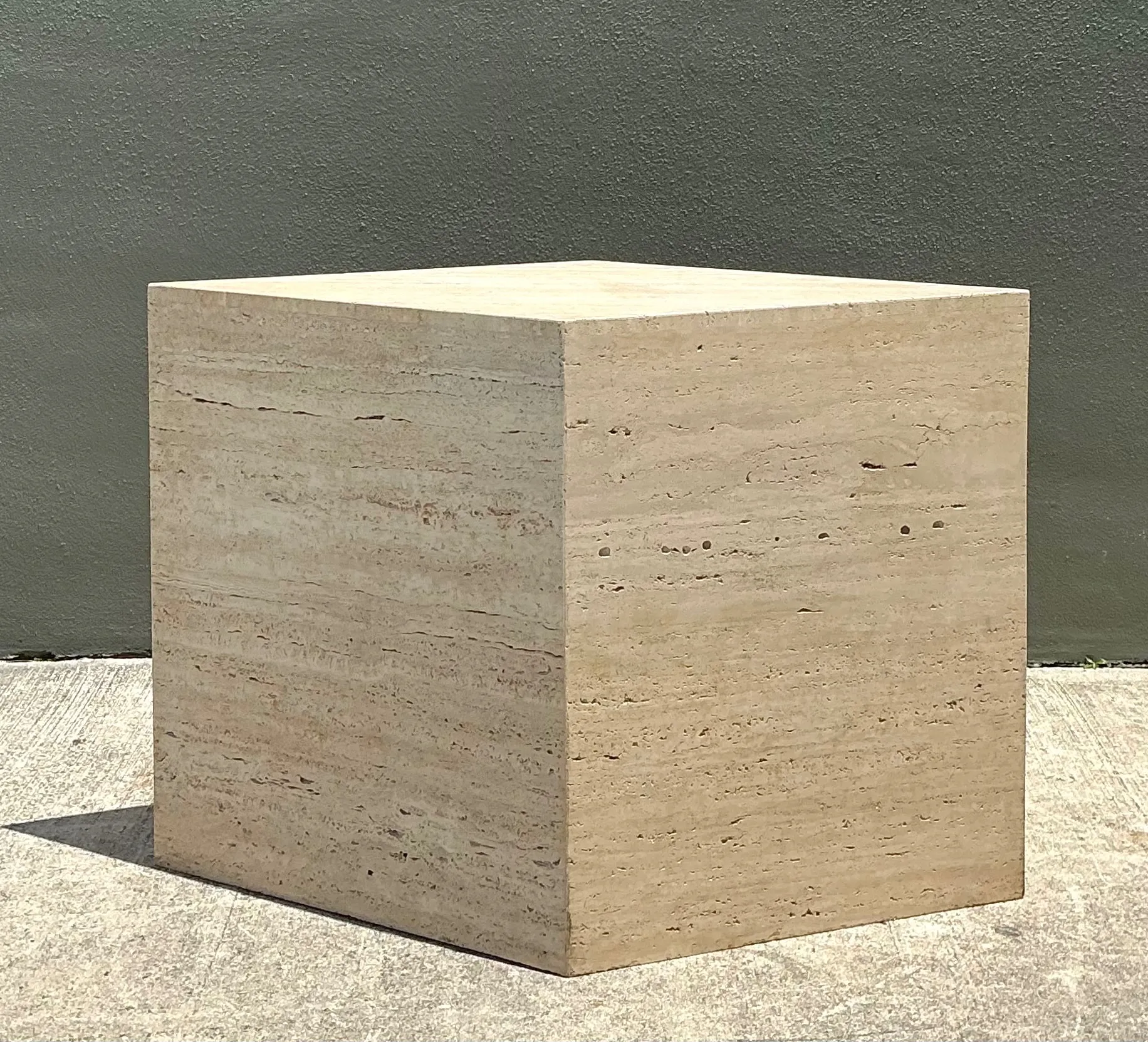 Vintage Italian Travertine Diamond Dining Table Pedestal — additional photo 5