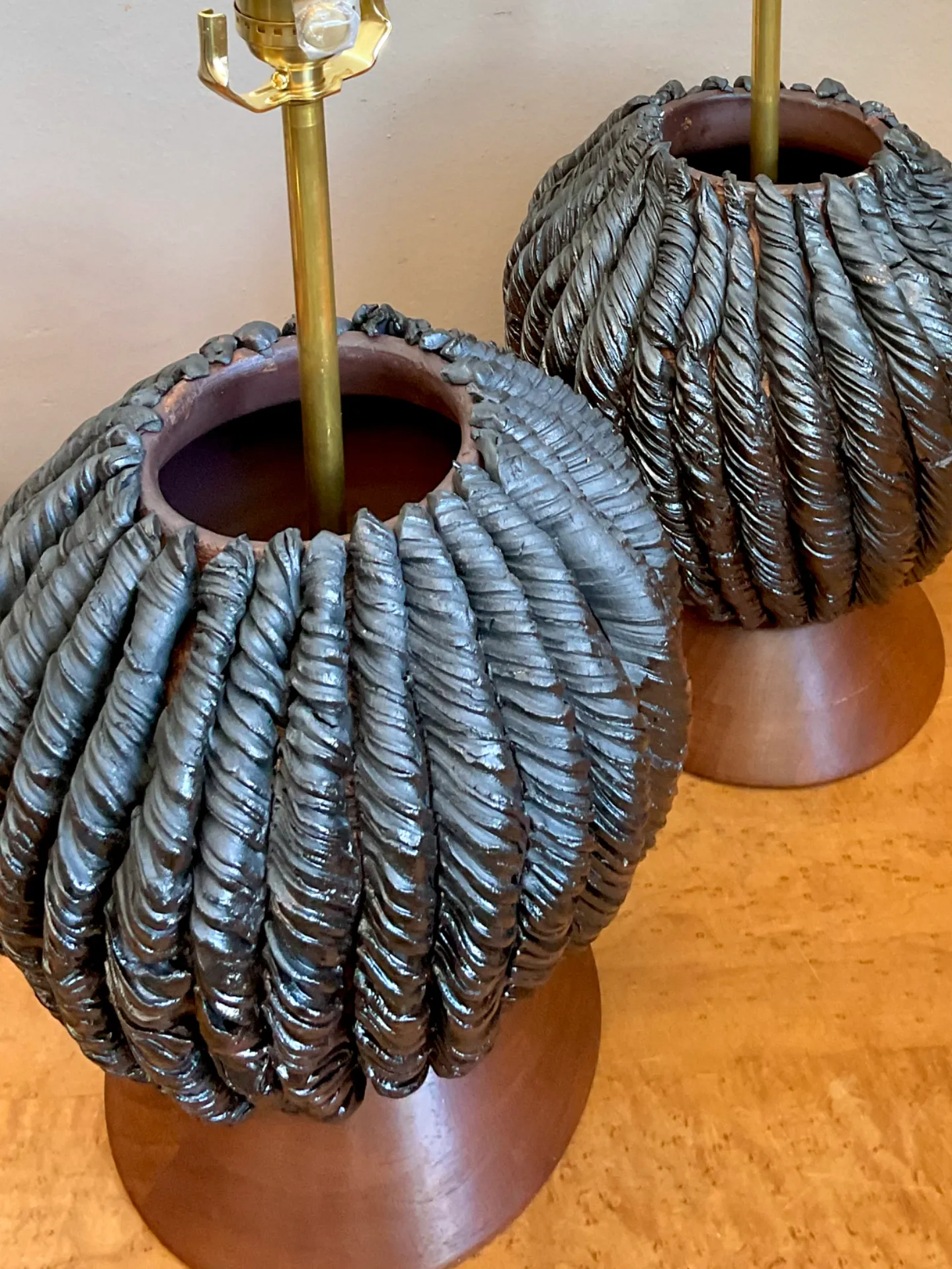Vintage Custom Kass O’Brien Slab Built Ceramic Lamps - A Pair — additional photo 7