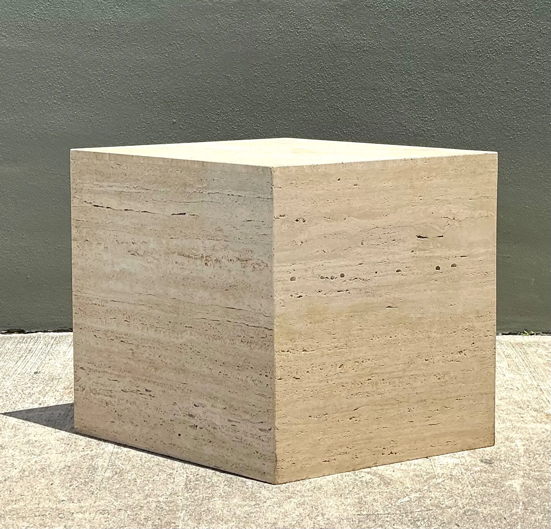 Vintage Italian Travertine Diamond Dining Table Pedestal — additional photo 1