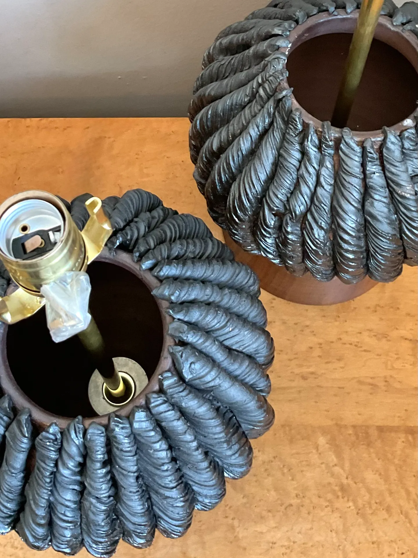 Vintage Custom Kass O’Brien Slab Built Ceramic Lamps - A Pair — additional photo 3
