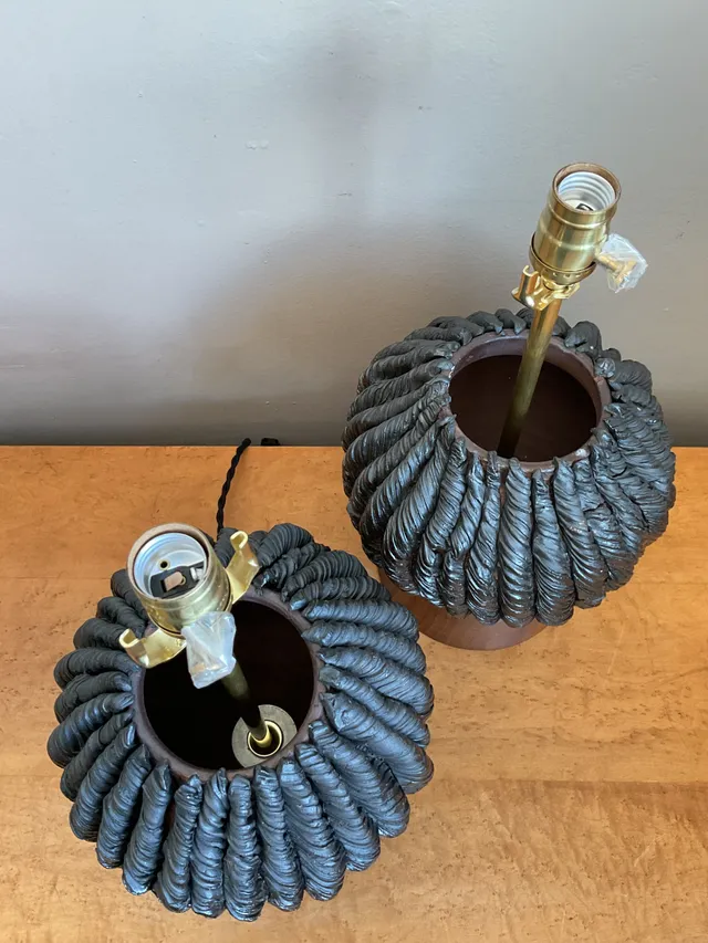Vintage Custom Kass O’Brien Slab Built Ceramic Lamps - A Pair — additional photo 5