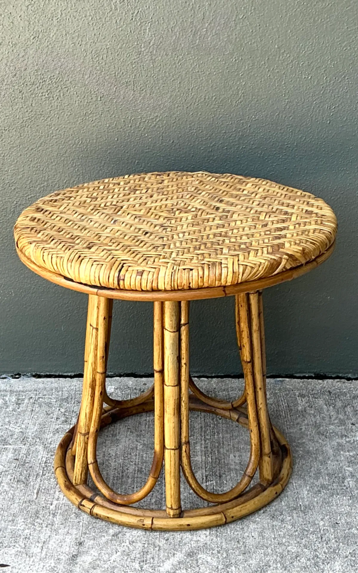 Vintage Woven Rattan Accent Table