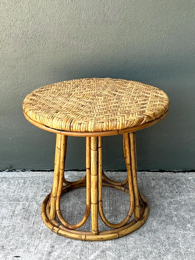 Vintage Woven Rattan Accent Table — additional photo 1