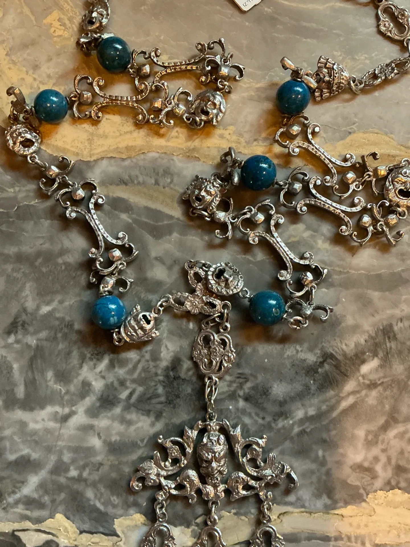 Vintage Ornate Silver Necklace with Blue Stones — additional photo 5