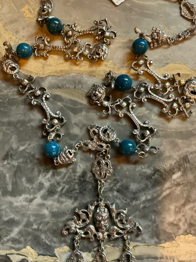 Vintage Ornate Silver Necklace with Blue Stones — additional photo 5