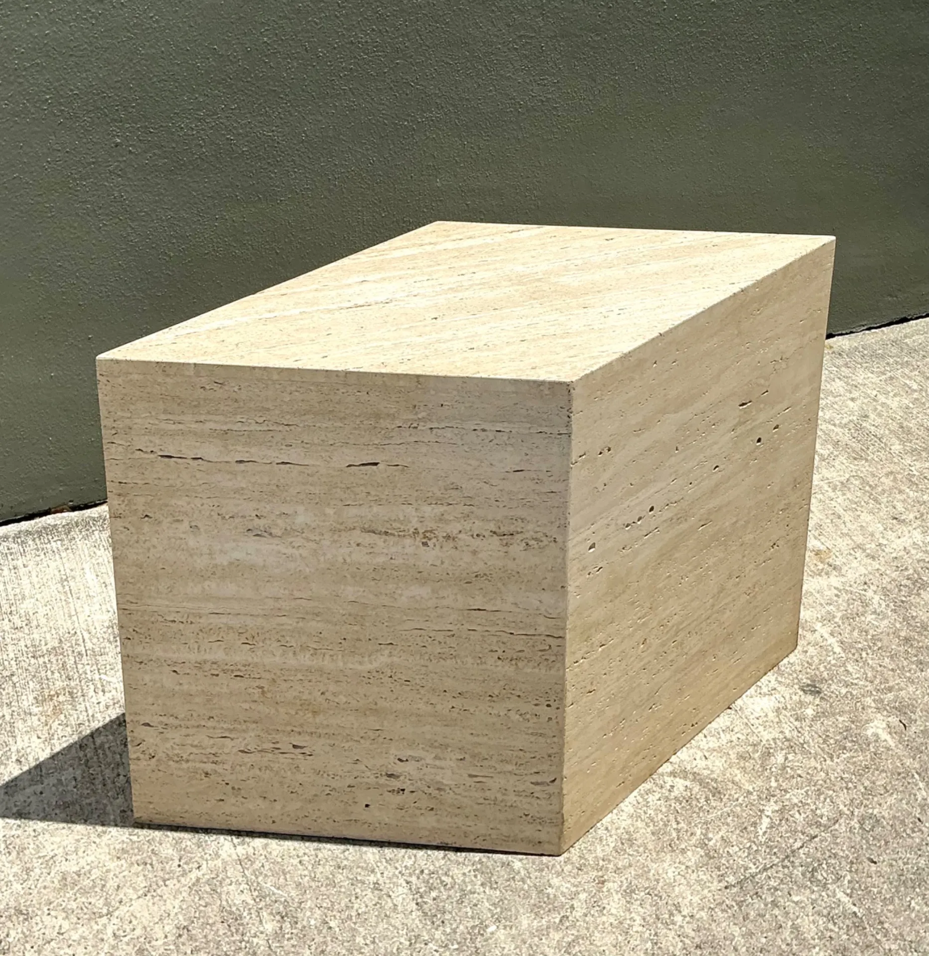 Vintage Italian Travertine Diamond Dining Table Pedestal — additional photo 2