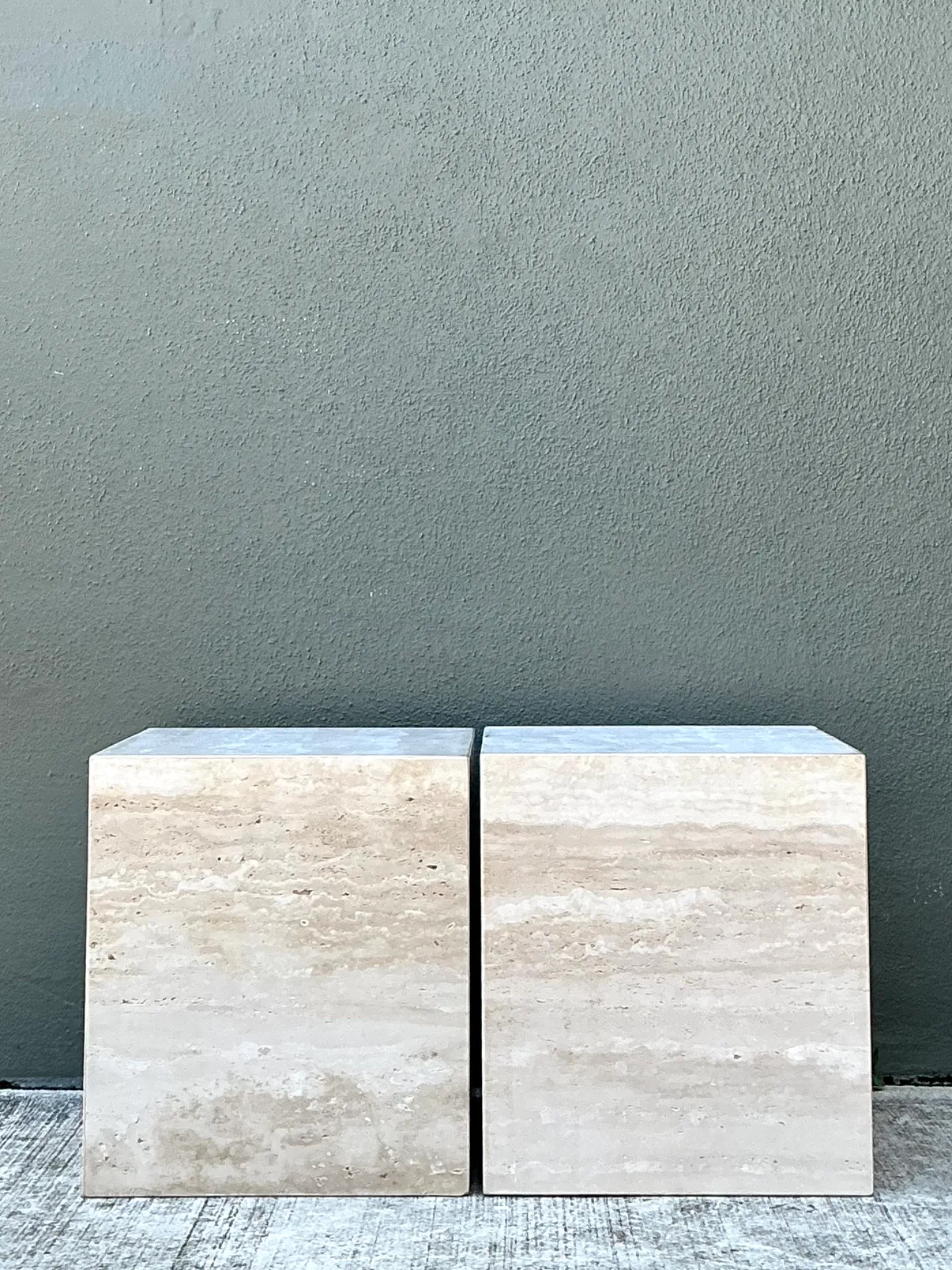 Vintage Travertine Cube Side Tables - A Pair — additional photo 8
