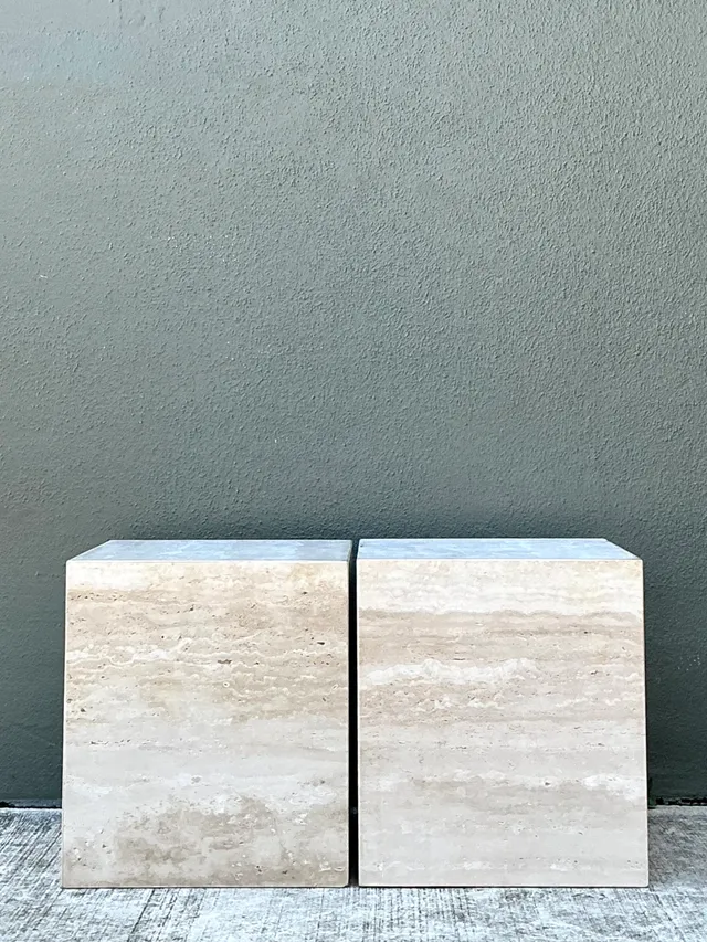 Vintage Travertine Cube Side Tables - A Pair — additional photo 8
