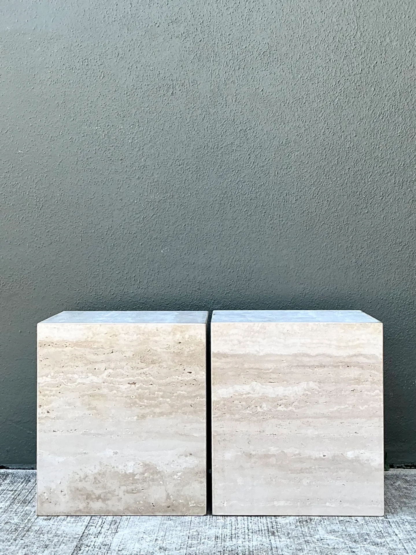 Vintage Travertine Cube Side Tables - A Pair — additional photo 1