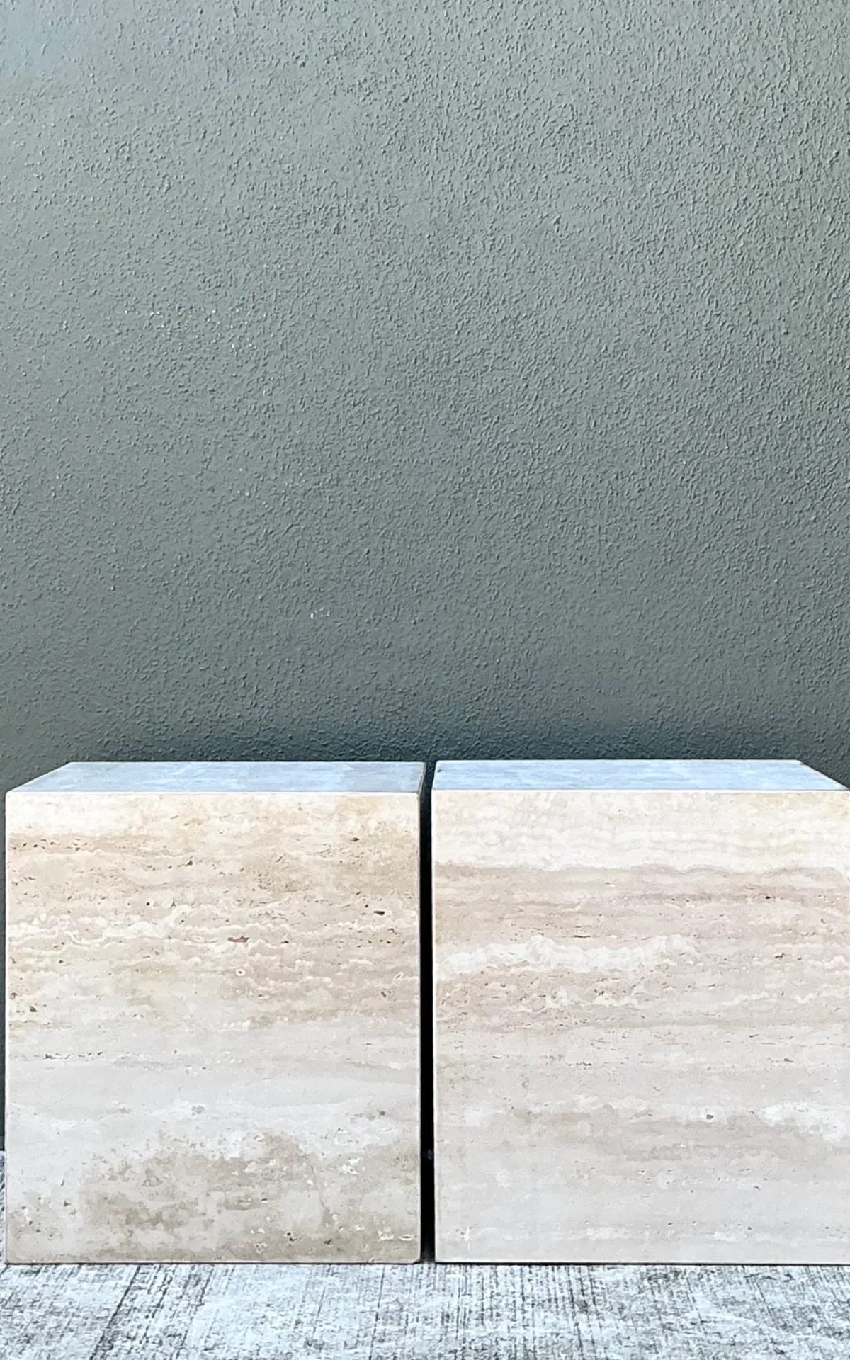Vintage Travertine Cube Side Tables - A Pair