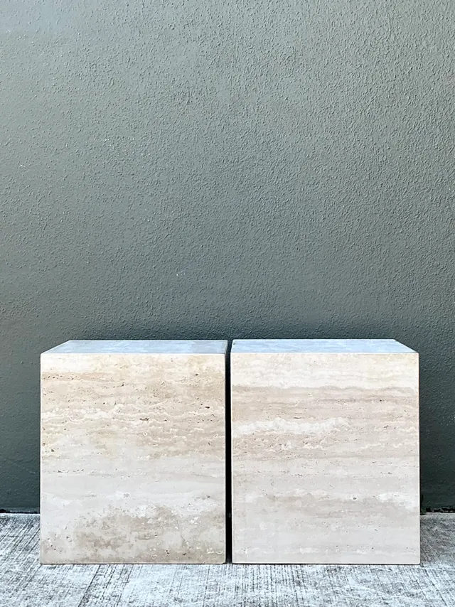 Vintage Travertine Cube Side Tables - A Pair — additional photo 1