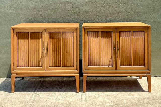 Vintage MCM Wood Cabinets with Grooved Doors - Pair — additional photo 3