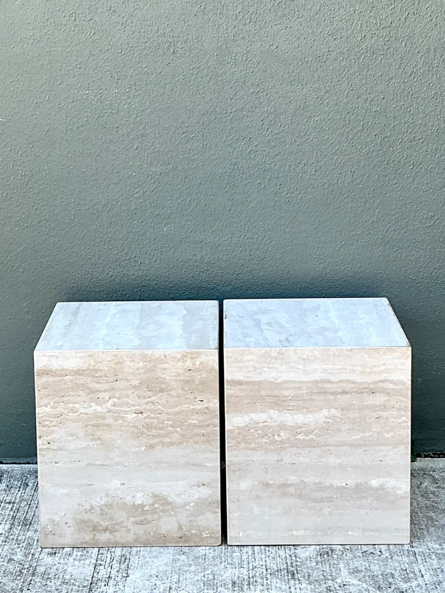 Vintage Travertine Cube Side Tables - A Pair — additional photo 3