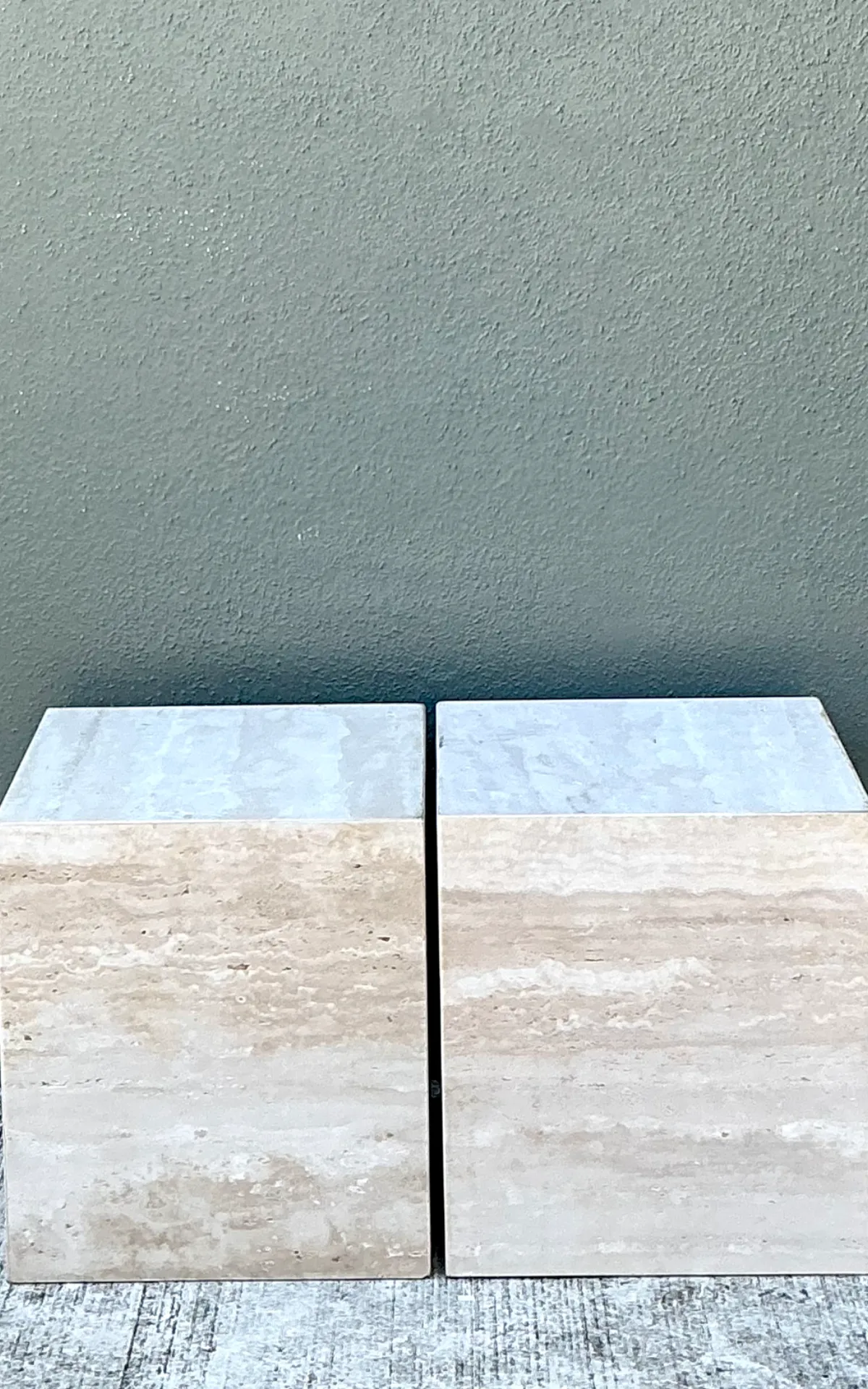 Vintage Travertine Cube Side Tables - A Pair — additional photo 3