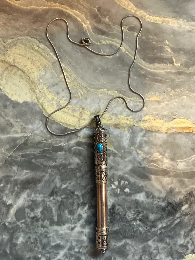 Vintage Ornate Silver and Turquoise Pendant Necklace — additional photo 2