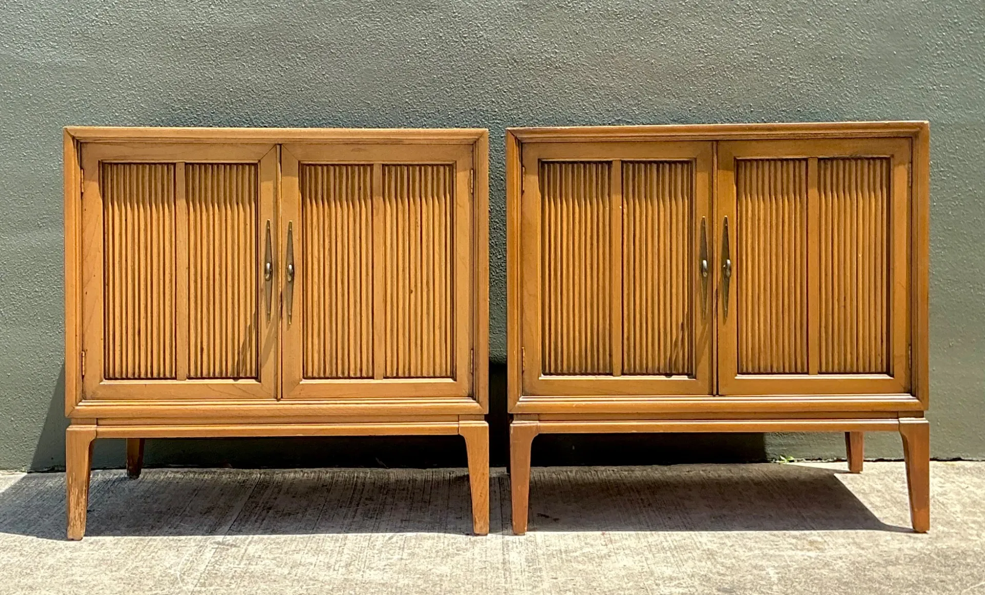 Vintage MCM Wood Cabinets with Grooved Doors - Pair — additional photo 6