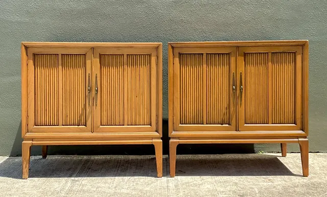Vintage MCM Wood Cabinets with Grooved Doors - Pair — additional photo 6