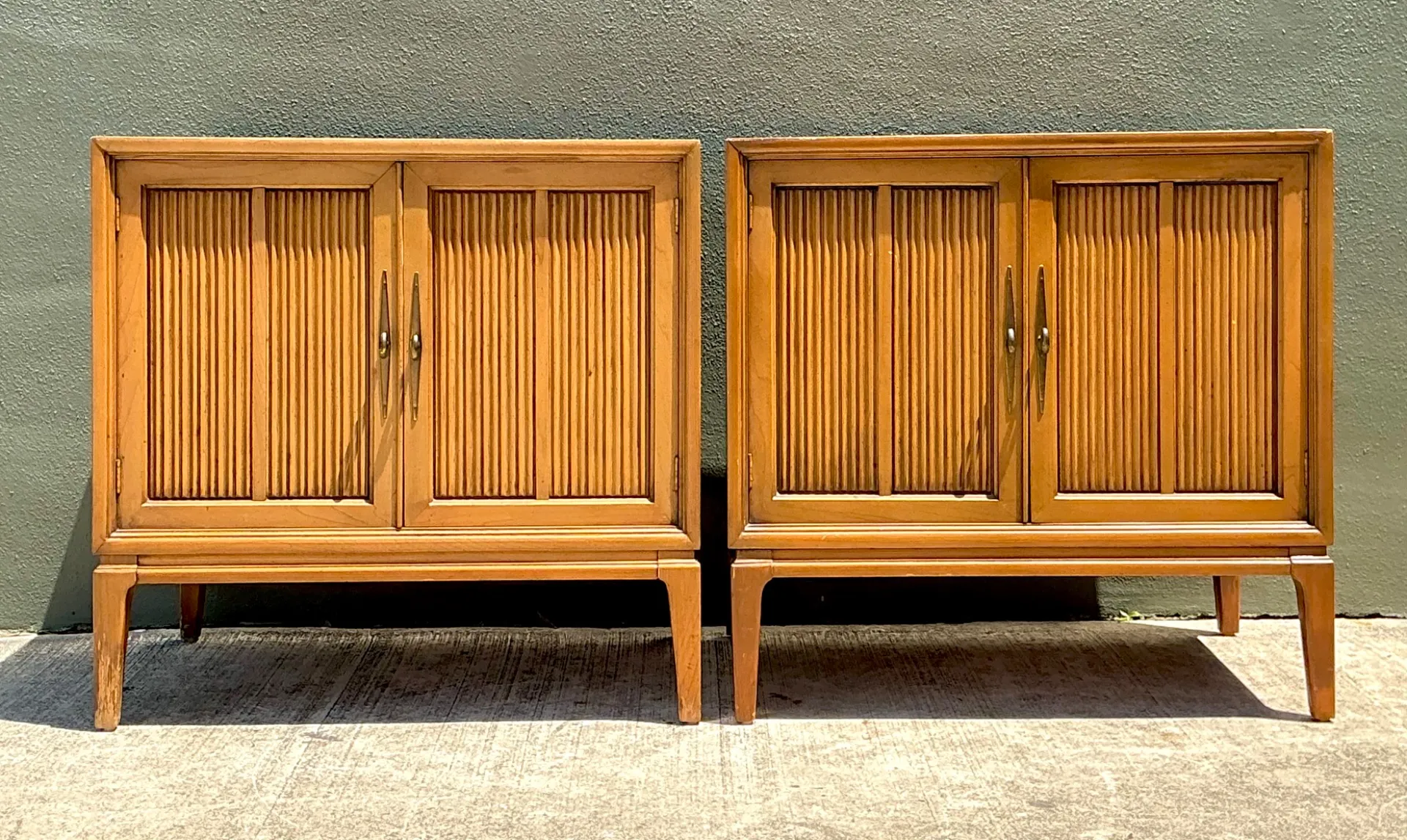 Vintage MCM Wood Cabinets with Grooved Doors - Pair — additional photo 2