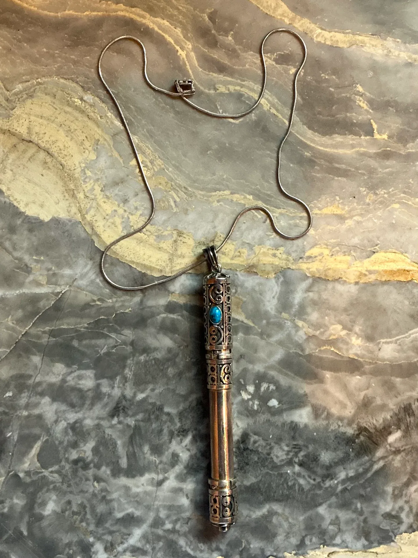 Vintage Ornate Silver and Turquoise Pendant Necklace — additional photo 1