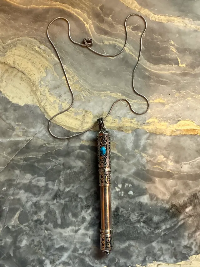 Vintage Ornate Silver and Turquoise Pendant Necklace — additional photo 1