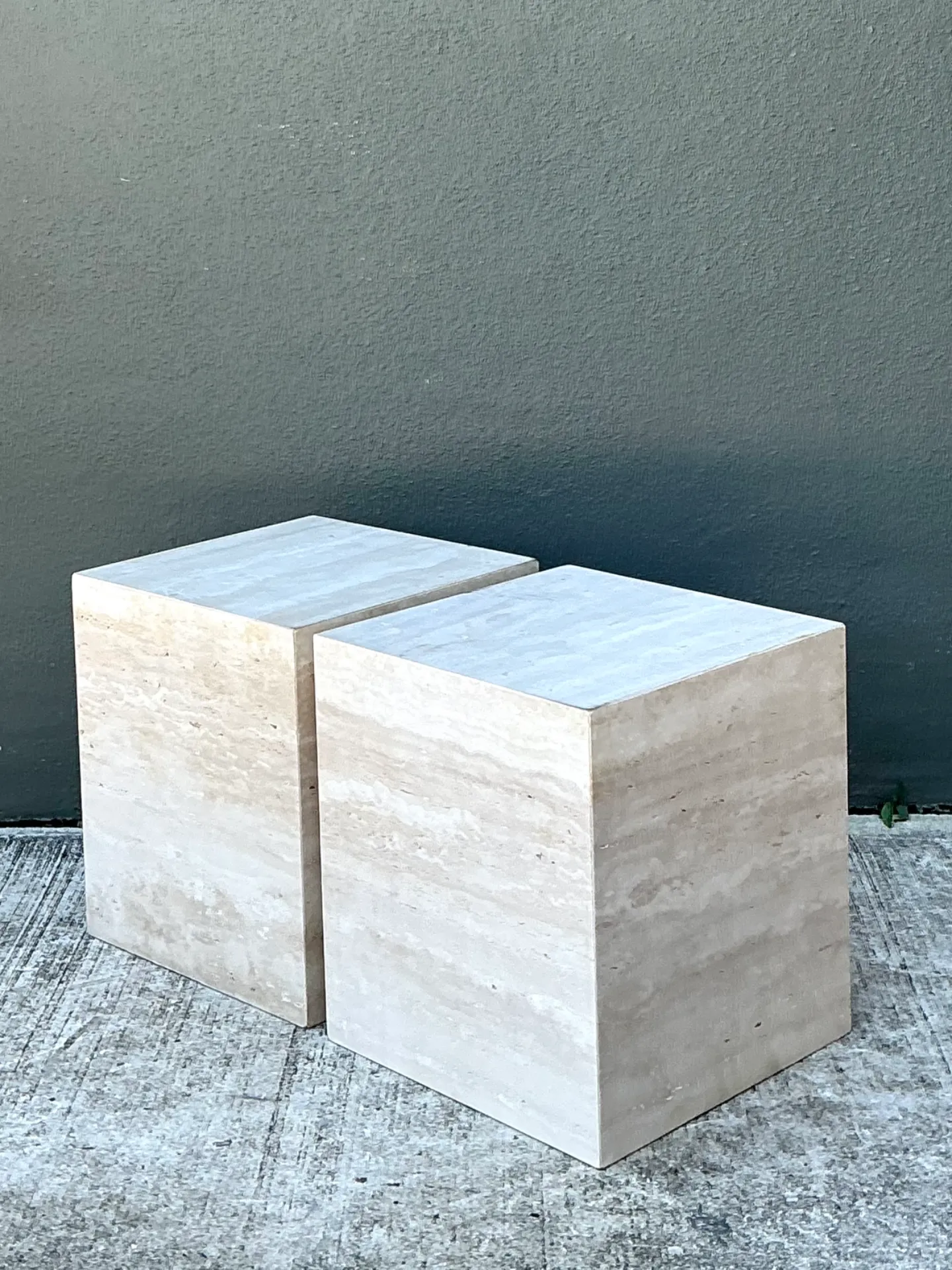 Vintage Travertine Cube Side Tables - A Pair — additional photo 7