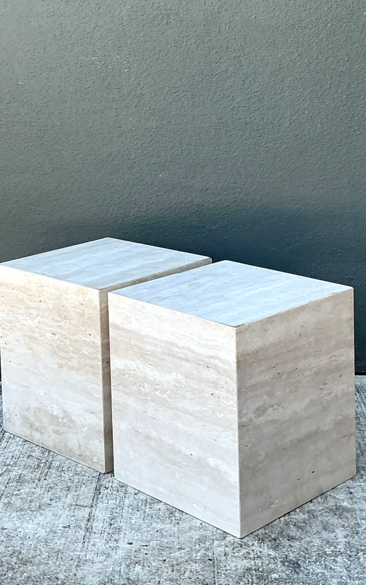 Vintage Travertine Cube Side Tables - A Pair — additional photo 7