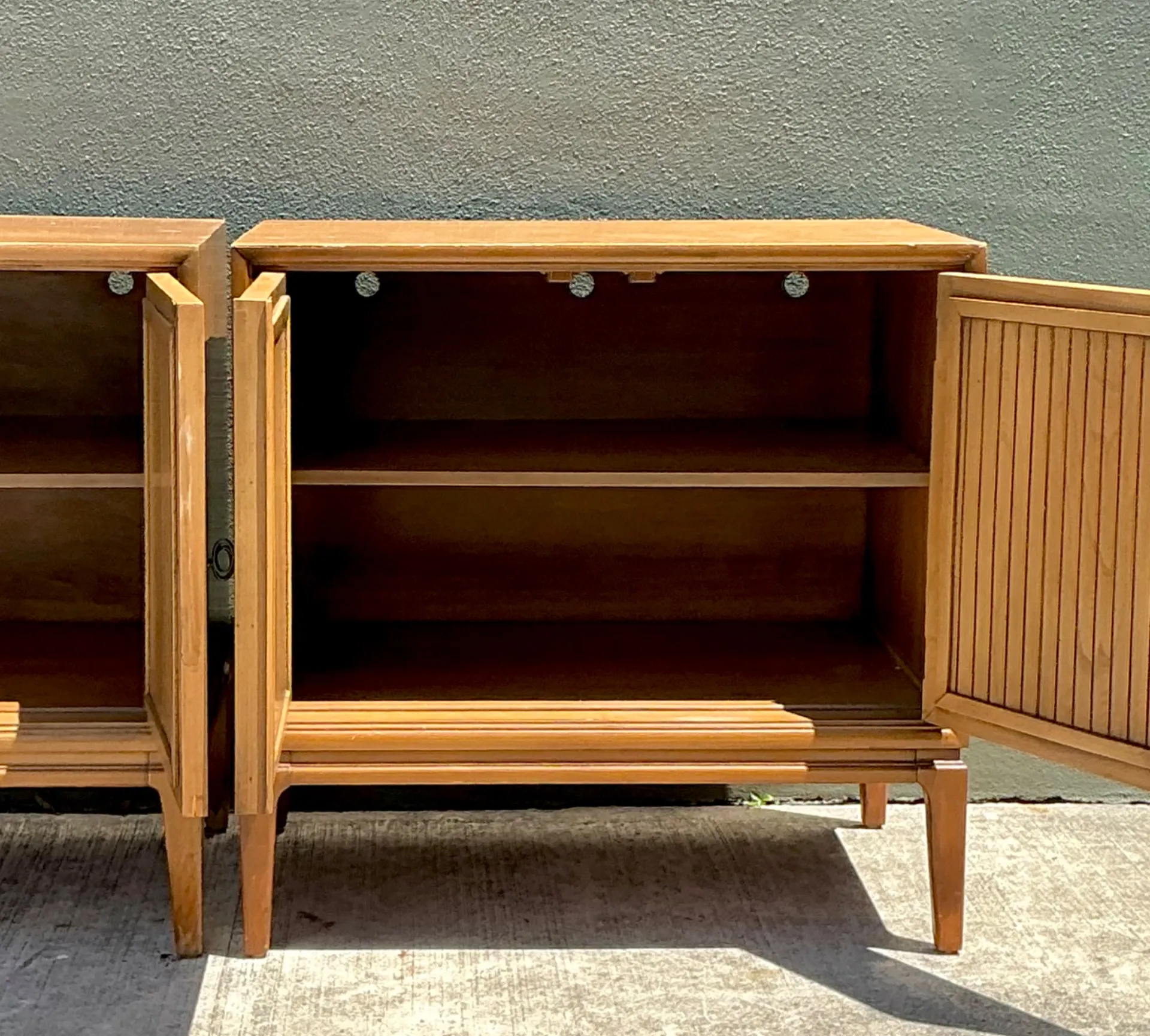 Vintage MCM Wood Cabinets with Grooved Doors - Pair — additional photo 1