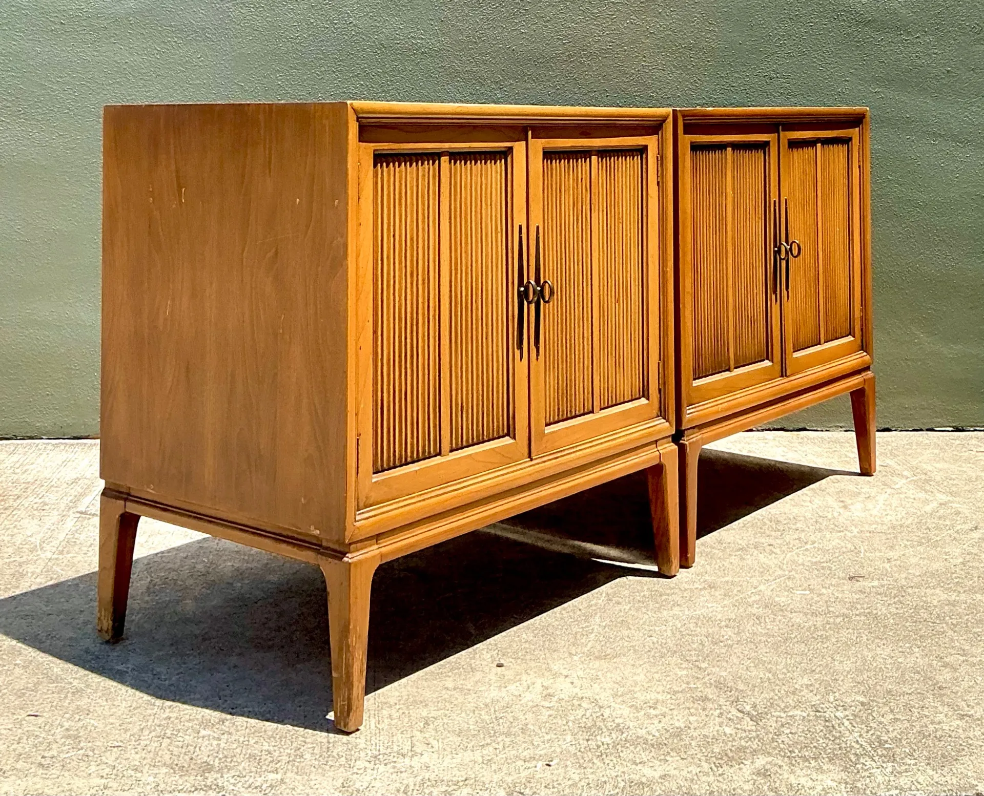 Vintage MCM Wood Cabinets with Grooved Doors - Pair — additional photo 7