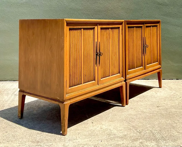 Vintage MCM Wood Cabinets with Grooved Doors - Pair — additional photo 7