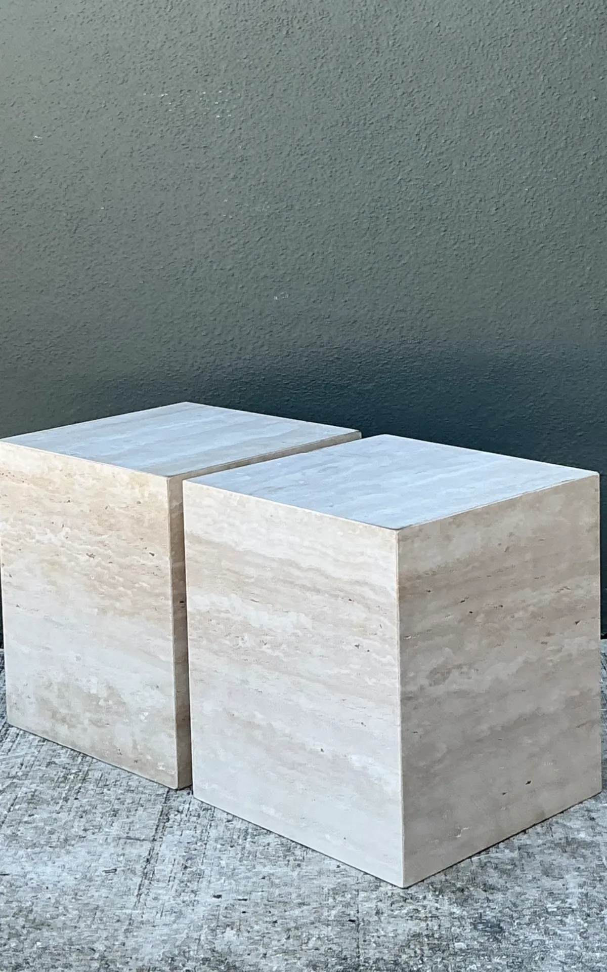 Vintage Travertine Cube Side Tables - A Pair — additional photo 2