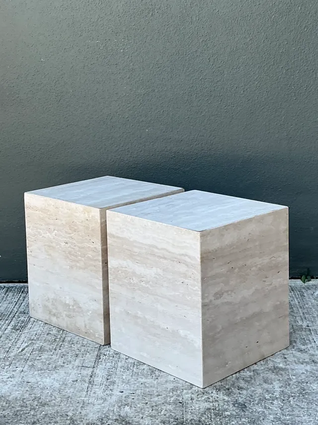 Vintage Travertine Cube Side Tables - A Pair — additional photo 2