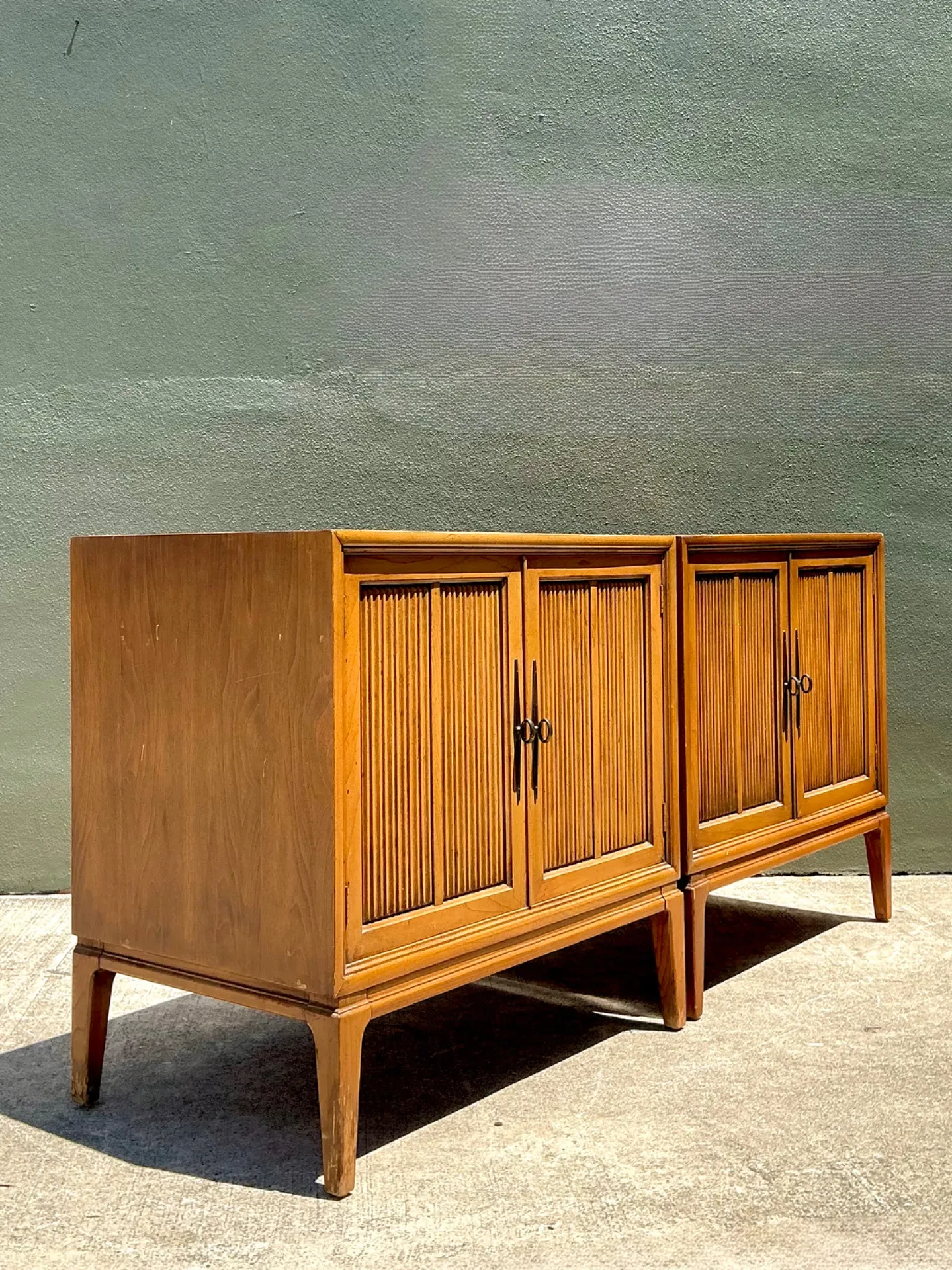 Vintage MCM Wood Cabinets with Grooved Doors - Pair — additional photo 4