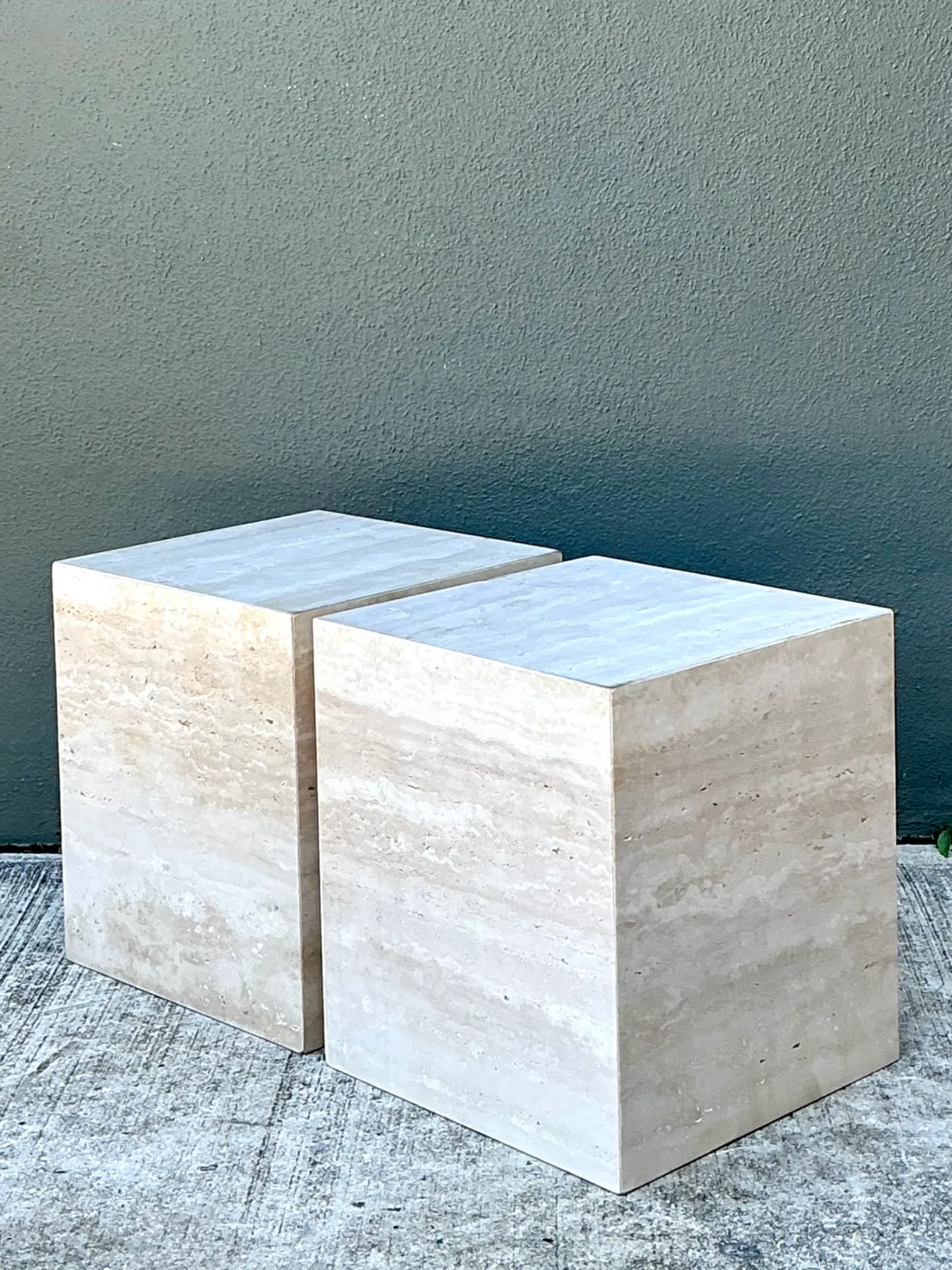 Vintage Travertine Cube Side Tables - A Pair — additional photo 4
