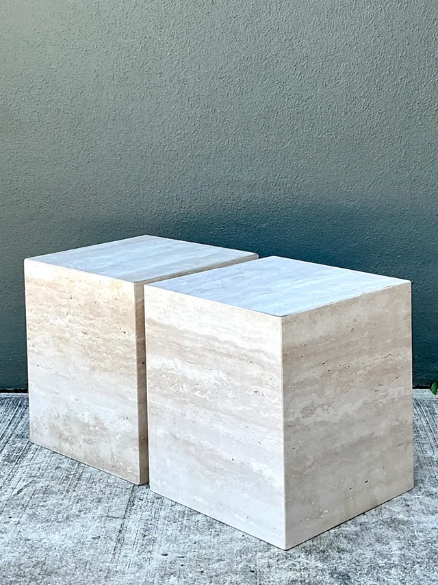 Vintage Travertine Cube Side Tables - A Pair — additional photo 4