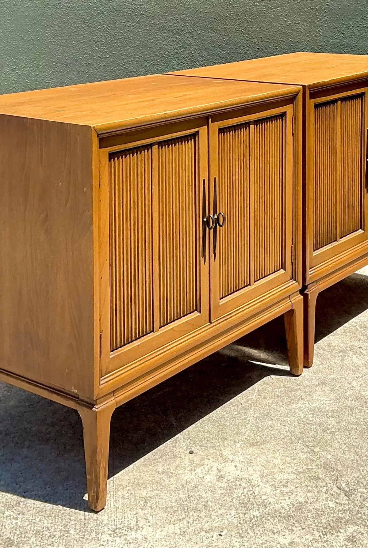 Vintage MCM Wood Cabinets with Grooved Doors - Pair — additional photo 5