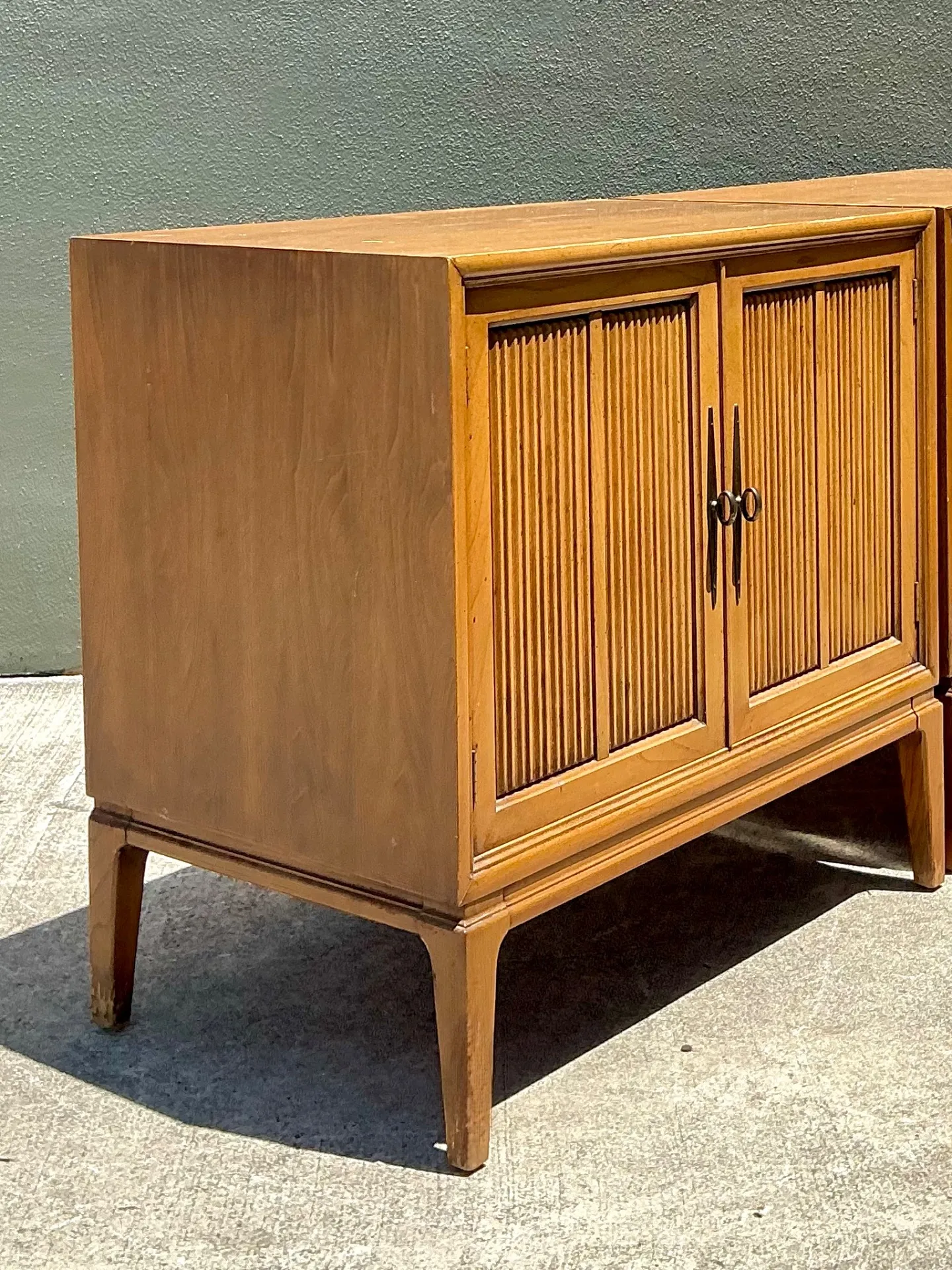Vintage MCM Wood Cabinets with Grooved Doors - Pair — additional photo 8