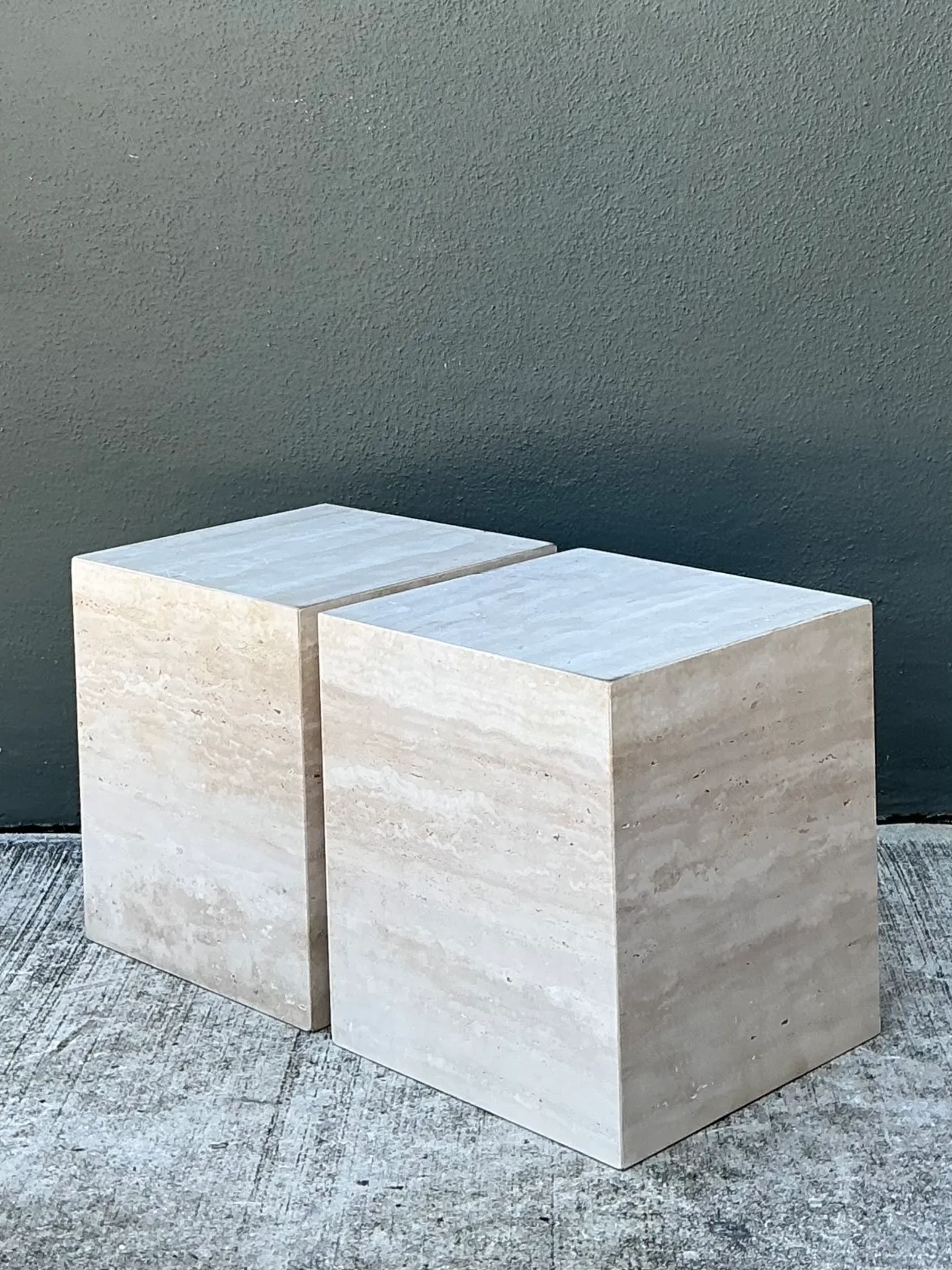 Vintage Travertine Cube Side Tables - A Pair — additional photo 6