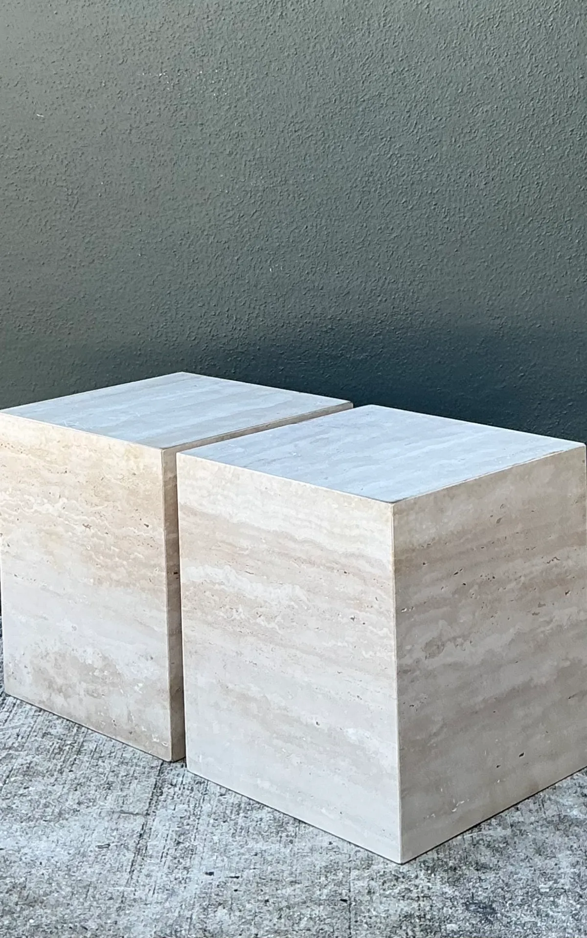Vintage Travertine Cube Side Tables - A Pair — additional photo 6
