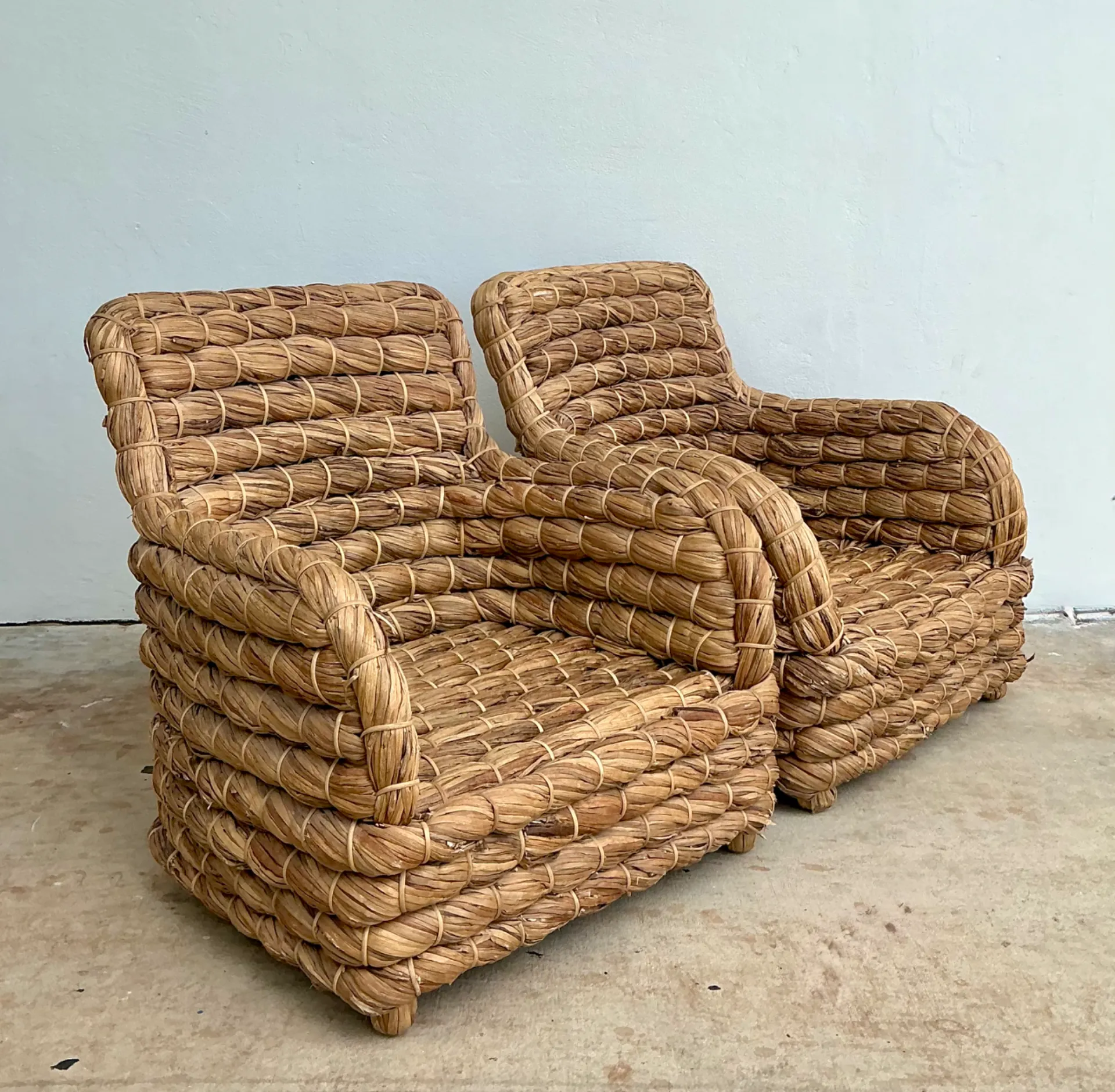 Vintage Twisted Rush Lounge Chairs After Ralph Lauren — additional photo 1