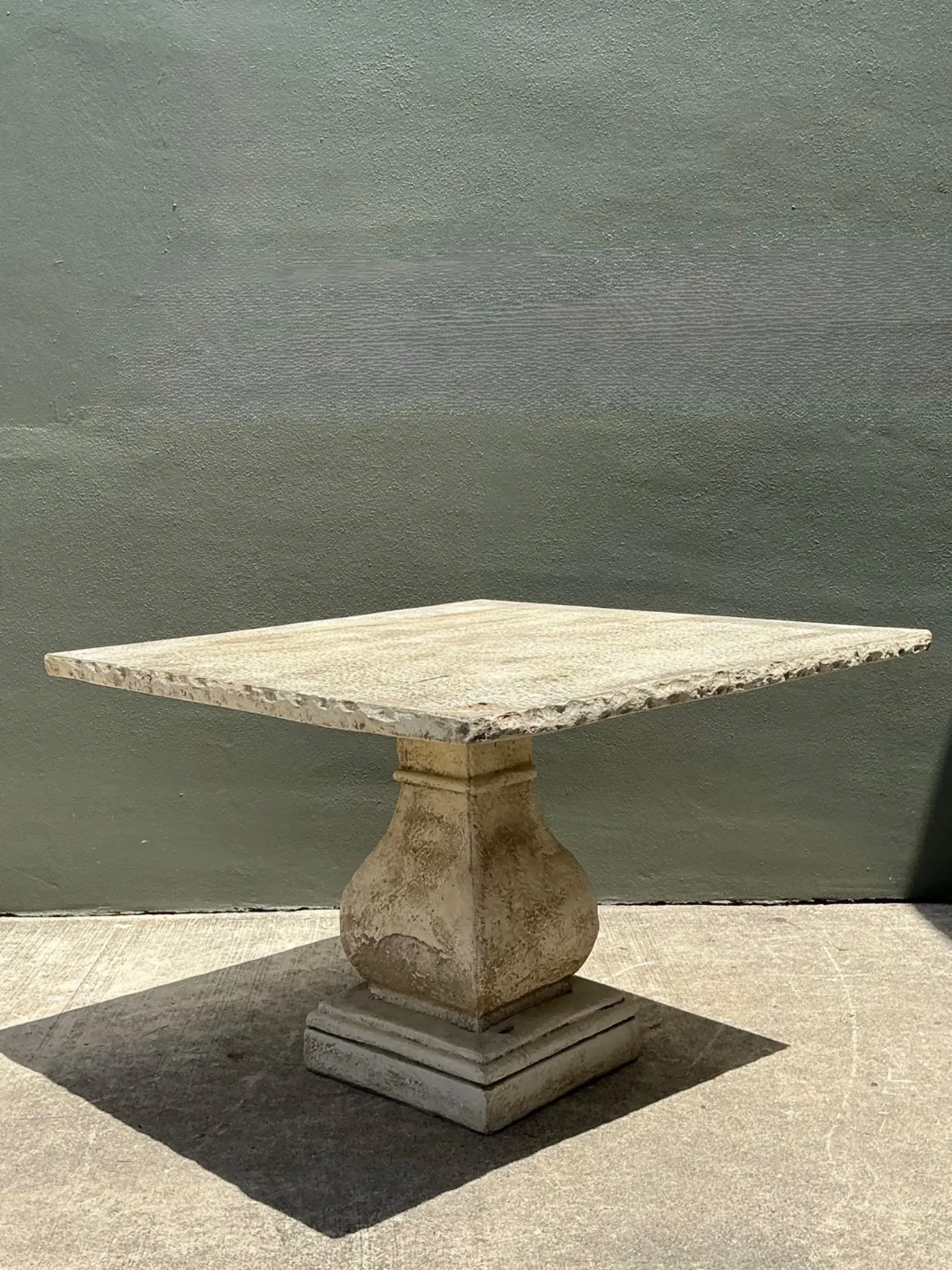 Vintage Square Stone Top Pedestal Dining Table — additional photo 4
