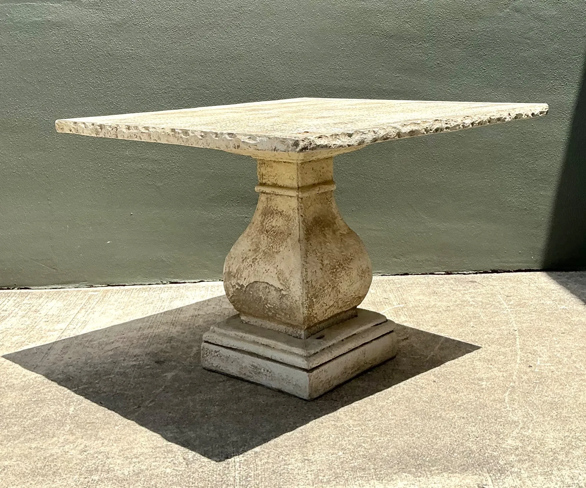 Vintage Square Stone Top Pedestal Dining Table — additional photo 2
