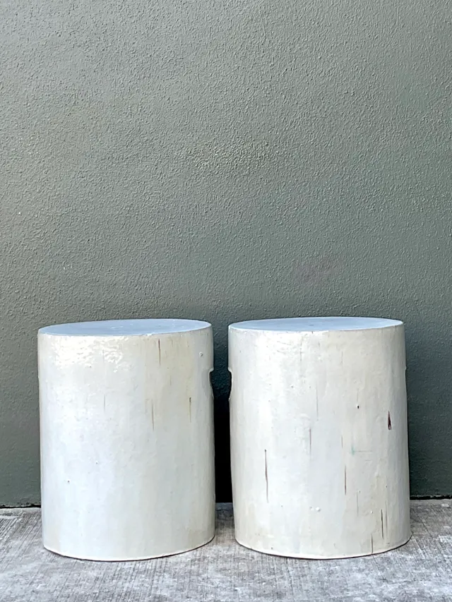Vintage White Ceramic Low Stools - Pair — additional photo 4