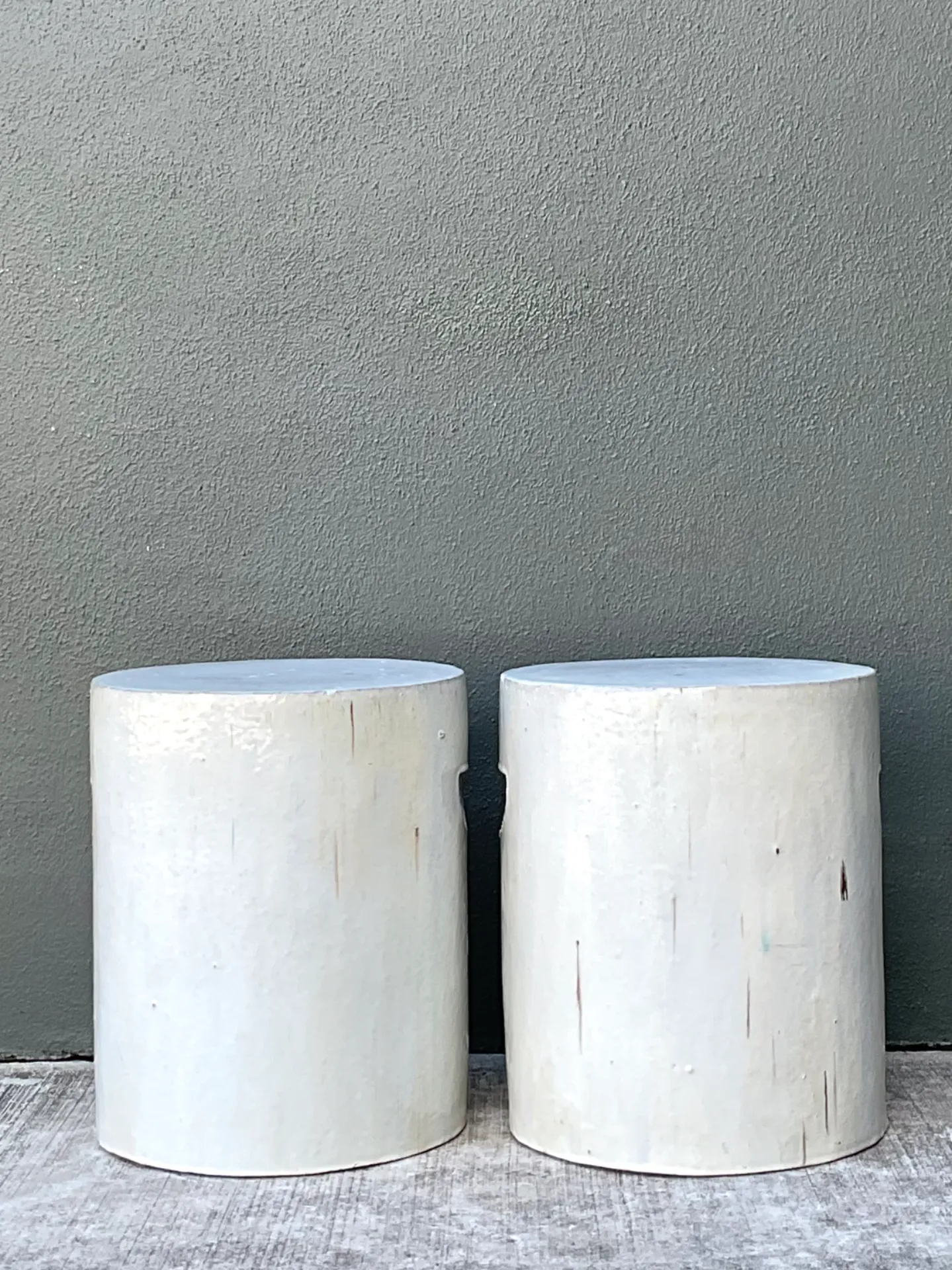 Vintage White Ceramic Low Stools - Pair — additional photo 2