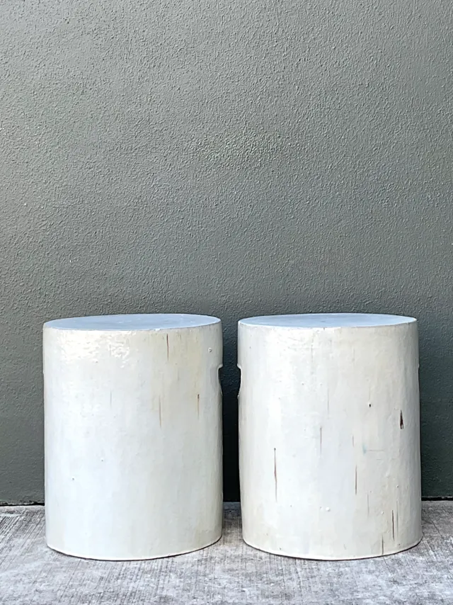 Vintage White Ceramic Low Stools - Pair — additional photo 2
