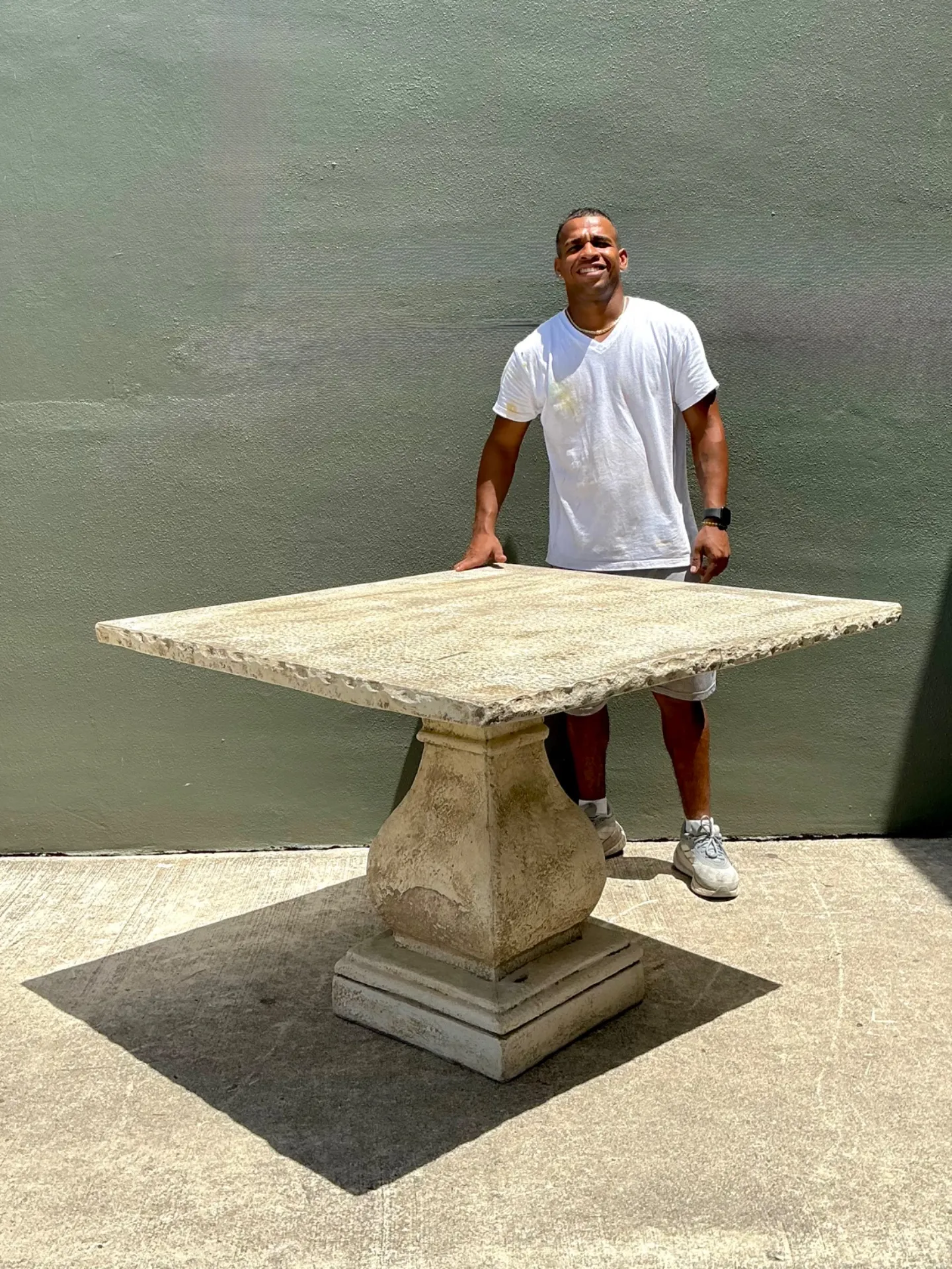 Vintage Square Stone Top Pedestal Dining Table — additional photo 1