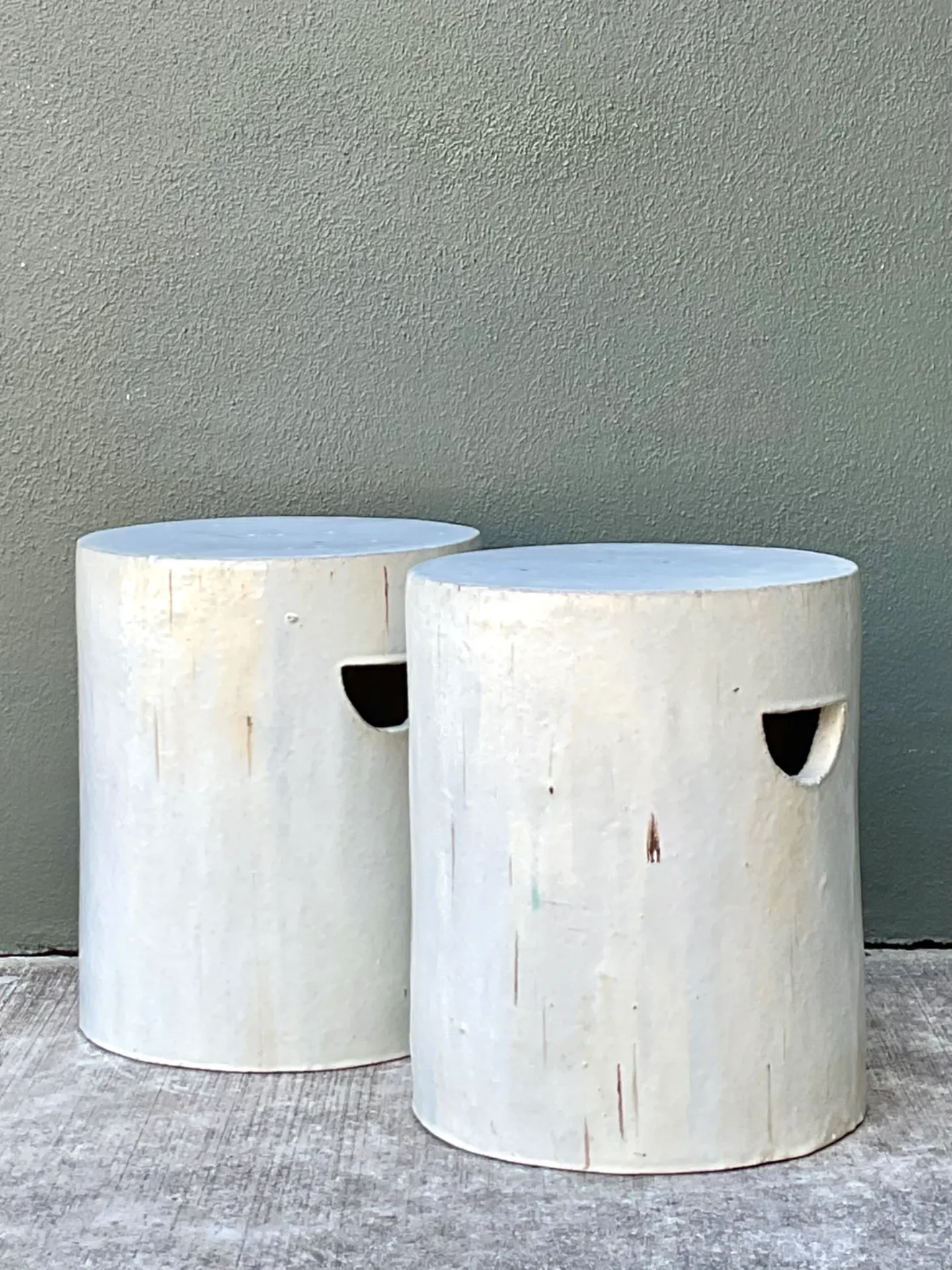 Vintage White Ceramic Low Stools - Pair — additional photo 5