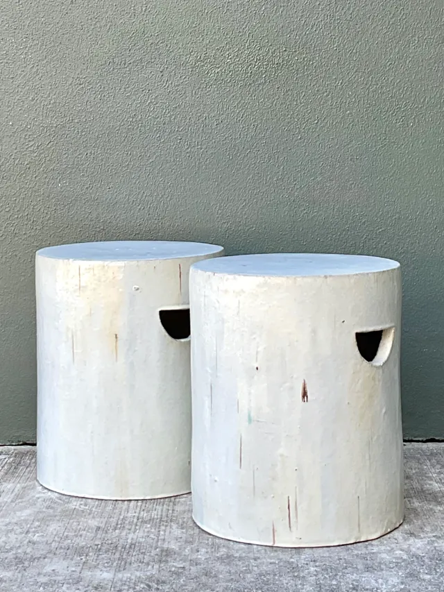 Vintage White Ceramic Low Stools - Pair — additional photo 5