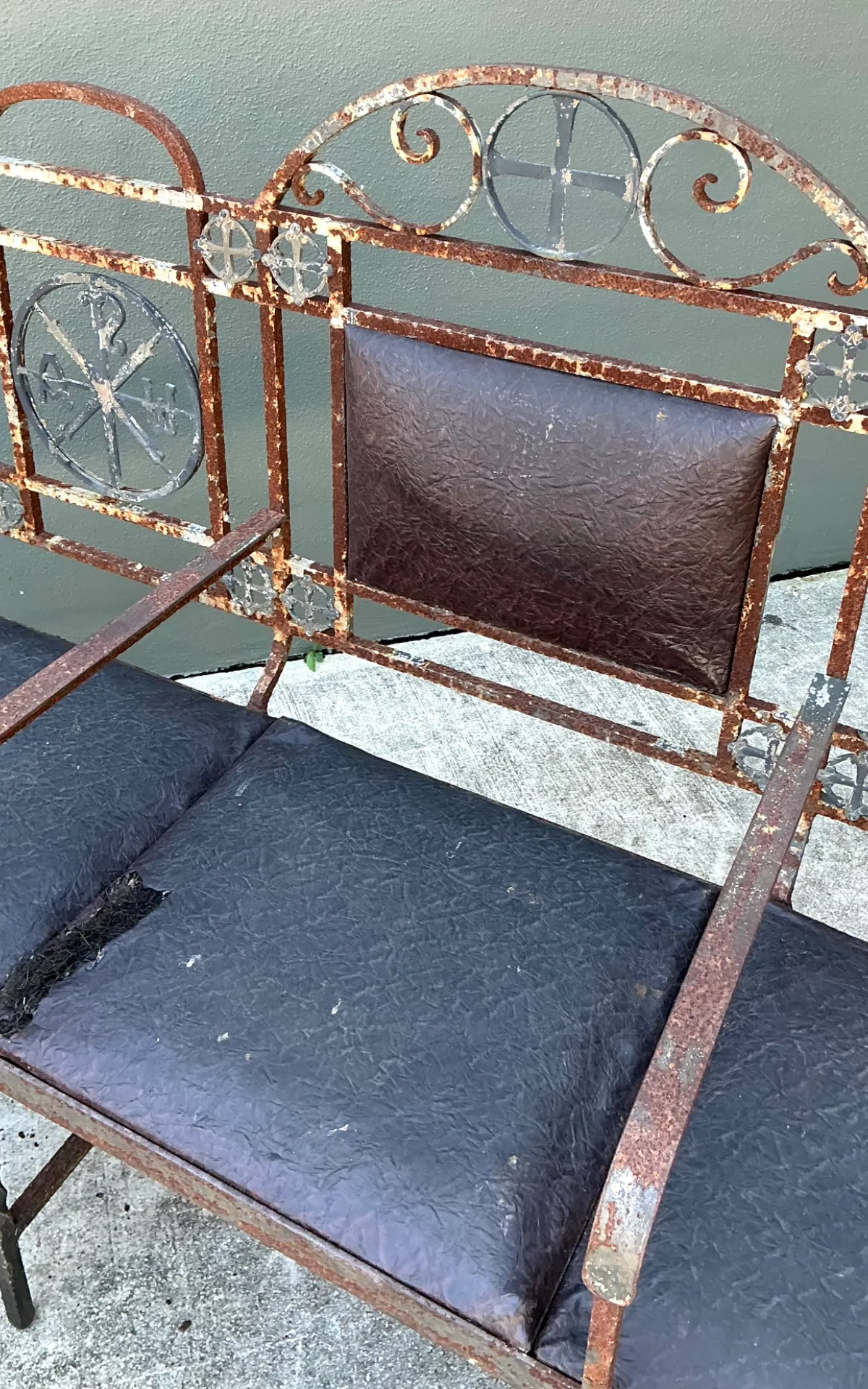 Vintage Distressed Metal and Upholstery Bench — additional photo 6