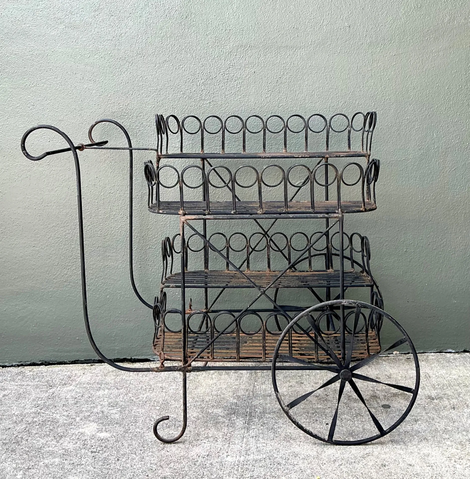 Mid 20th Century Vintage Wrought Iron Bar Cart — additional photo 7