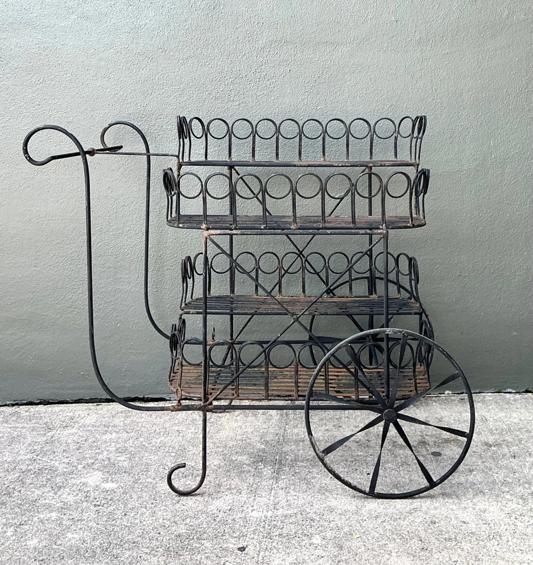 Mid 20th Century Vintage Wrought Iron Bar Cart — additional photo 3